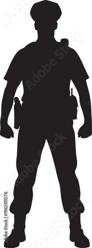 Silhouette of a man in a uniform standing strong