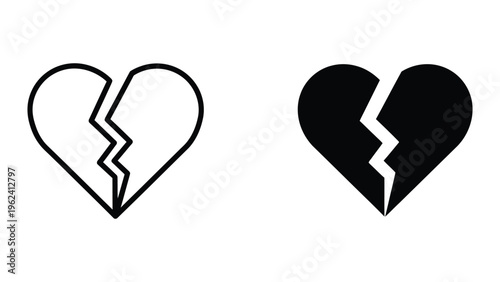 Two contrasting styles of broken hearts symbolizing emotional fracture and loss