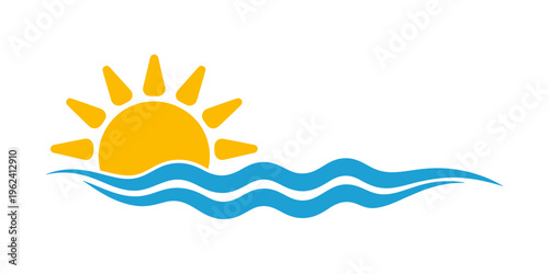 Sun rising over calm ocean waves in simple illustration style  serene natural scene