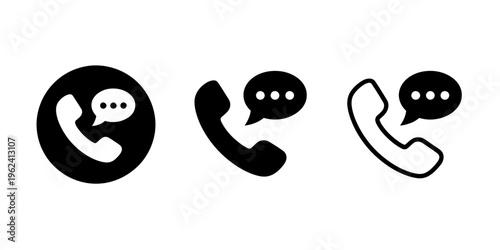 Phone receiver with chat speech bubble icon set on white background