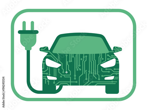 Electric car with circuit board design and plug  ecofriendly vehicle concept