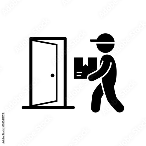 Man in cap delivering package to open door