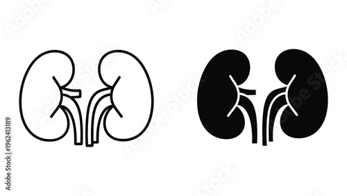 Comparison of healthy and affected kidneys with internal structures shown