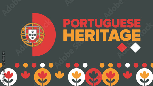 Portuguese Heritage logo with flag and floral pattern elements