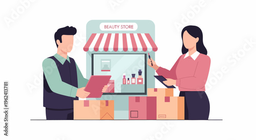Beauty Store Business Owners Managing Inventory and Sales.