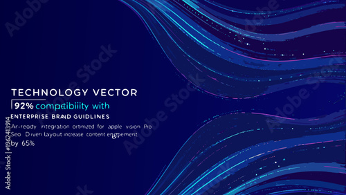 Abstract blue wave design featuring technology text and compatibility data