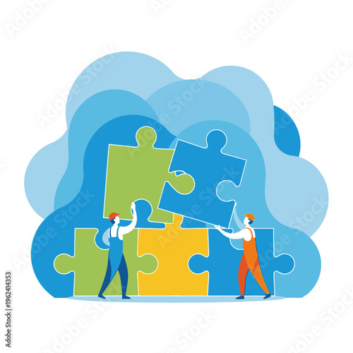 Teamwork assembling puzzle pieces, collaboration, problem solving, strategy, business concept