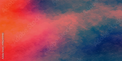 Abstract colorful watercolor background with a grunge paint texture featuring red and orange fire flames amidst a dark smoky sky illustration