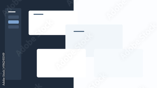 Sidebar layout with navigation and content panels, asymmetric split composition, and premium modern interface background for digital use