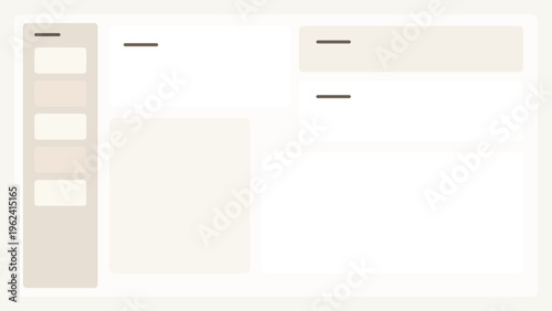 Sidebar layout with navigation and content panels, gallery rail composition, and refined premium interface background for products