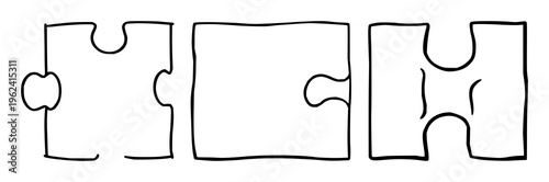 Puzzle piece single icon set with minimalistic outline design featuring puzzle, icon, single with shapes and connection graphics