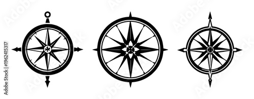 Compass scouting silhouette set with simple line art design featuring sketches, drawings, vector graphics with minimalist and simple illustrations