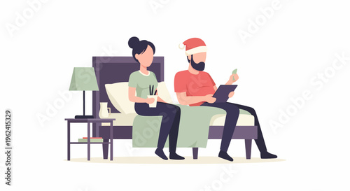 Couple Relaxing on Sofa with Gadgets During Christmas Holiday.