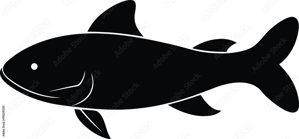 Fototapeta premium white catfish silhouette vector art illustration, black and white design