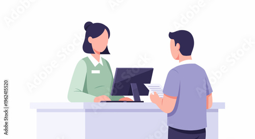 Customer Service Representative Assisting Client at Counter.