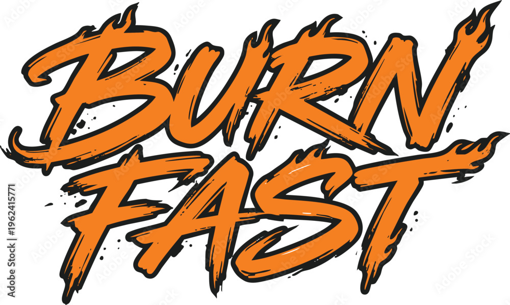 Fototapeta premium Orange Burn Fast Flaming Text Vector - Vibrant Fire Inspired Graphic Design for Racing Enthusiasts, Custom Car Decals, and Energetic Sports Branding
