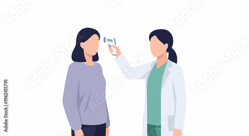 Doctor checking patient temperature with infrared thermometer.