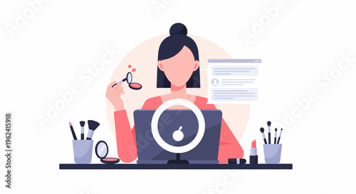 Beauty Blogger Creating Makeup Tutorial Video Online.