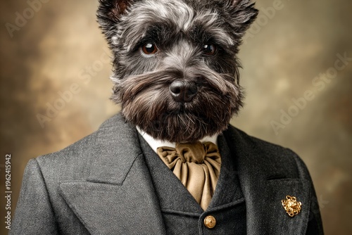 Charming pup in stylish formal attire posing elegantly