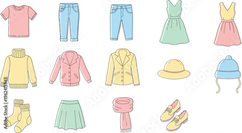 Colorful clothing and accessories illustration