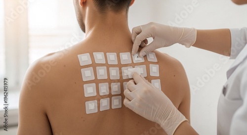 Allergy test on a patient showing focused attention in a clinical setting