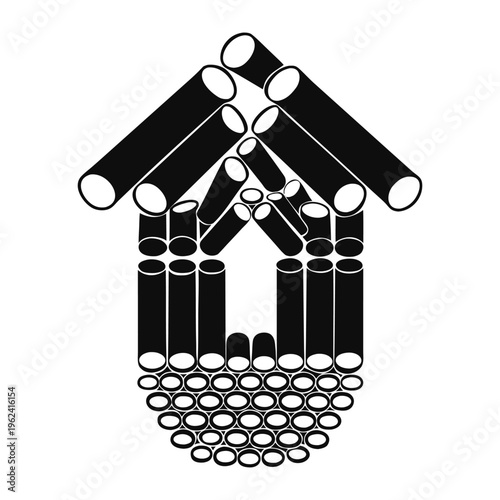 Minimalist silhouette of a Bee Hotel made of small bamboo tubes. isolated on White Background