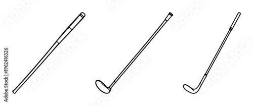 Vector black golf club icon. Game equipment. Professional sport, classic golf club for official competitions and tournaments. Isolated illustration. set with simple line art design featuring line a...