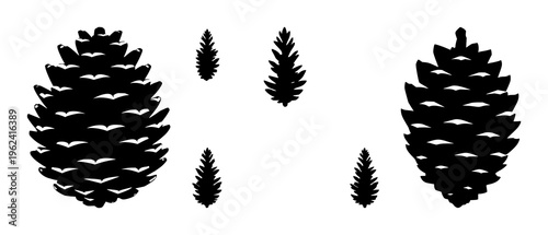 Pinecone silhouette set with simple black line illustration featuring pinecone, nature, tree with evergreen and conifer