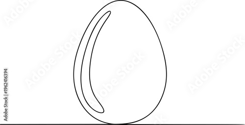 Egg line art. Continuous one line drawing of a single egg shape. Minimal black and white graphic. Simple outline illustration isolated on white background. 