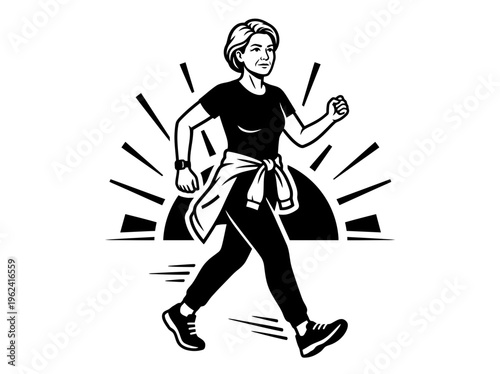 Hiking woman on uphill mountain trail