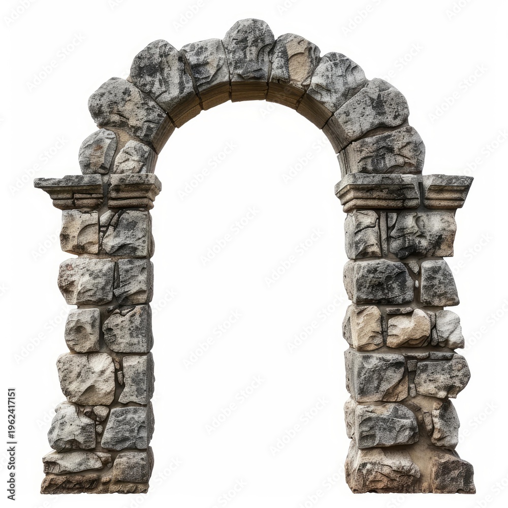 Fototapeta premium Classic stone archway standing alone, isolated on a white background