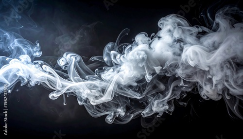 Swirling plumes of white and gray vapor, against a deep black background. Evocative of mystery and ethereal beauty