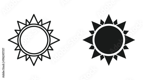 Contrasting depictions of sun and eclipse with radiating rays