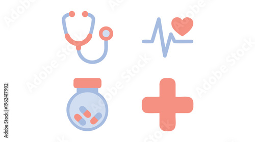 Collection of vital health and medical service icons representing diagnosis treatment and care concepts for digital interfaces