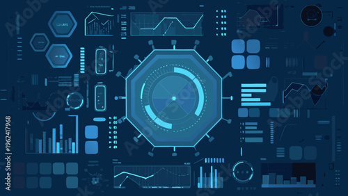 Futuristic data visualization with glowing blue holographic interface elements