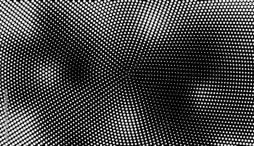 Abstract radial halftone gradient texture. Vector concentrated dotted grunge background for posters, prints, overlays, covers, maps, and websites. Pixelated retro background. Vector illustration.