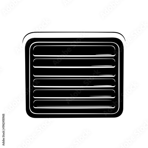 Black vent panel design isolated on a clean white background, featuring bold lines and a minimalist aesthetic