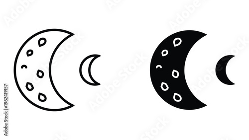 Comparative illustration of crescent moon phases with varying star details and colors
