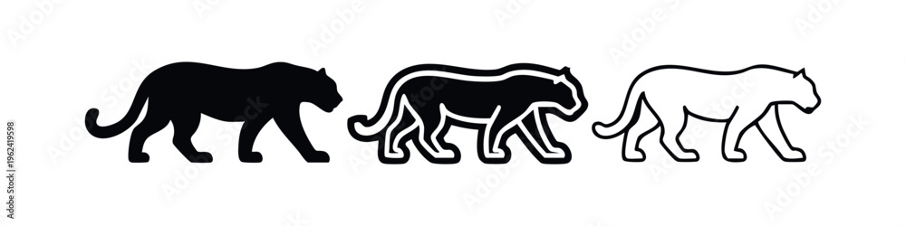 Fototapeta premium Panther or Jaguar Walking Icon Set in Black and White.