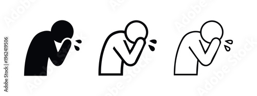 Person washing face icon set. Hygiene, cleansing, or refreshing ritual symbol.