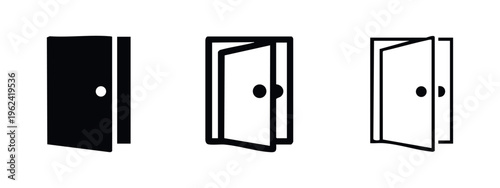 Open door icon set. Entrance, exit, and doorway symbols. Opportunity and access concept pictogram.