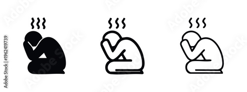 Stressed Person with Headache or Sadness Icon Set