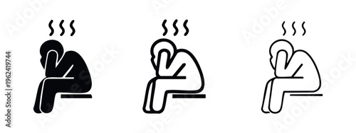 Person in sauna or experiencing heat, stress, depression, or sickness icon set