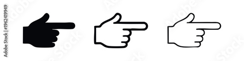 Pointing Hand Icon Set - Direction Indicator and Selection Symbols in Solid, Outline, and Thin Line Styles