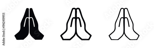 Praying Hands Icon Set - Namaste, Spirituality, and Gratitude Symbols in Solid, Outline, and Thin Line Styles