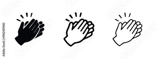 Valokuva Clapping hands icon set with celebration rays in solid, thick outline, and thin outline styles