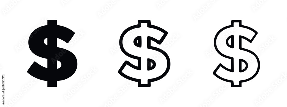 Obraz premium Dollar Sign Icons Set. Financial Currency Symbol for Money, Business, and Economy.