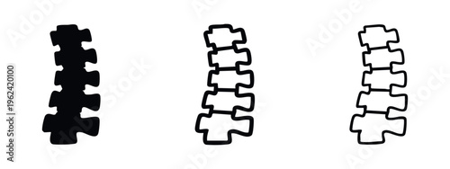 Human Spine or Backbone Icon Set. Vertebrae Column Symbol in Solid and Outline Styles.