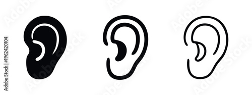Human Ear Icon Set. Hearing and Auditory System Symbols.