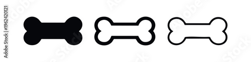 Dog Bone or Generic Bone Icon Set. Pet Food or Anatomy Symbol in Solid and Outline Styles.